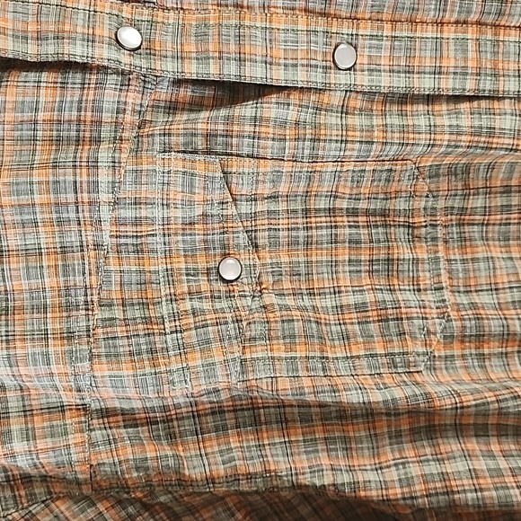 Columbia orange gray plaid pearl snap 2 pocket collared shirt Size Large TALL - Picture 2 of 9